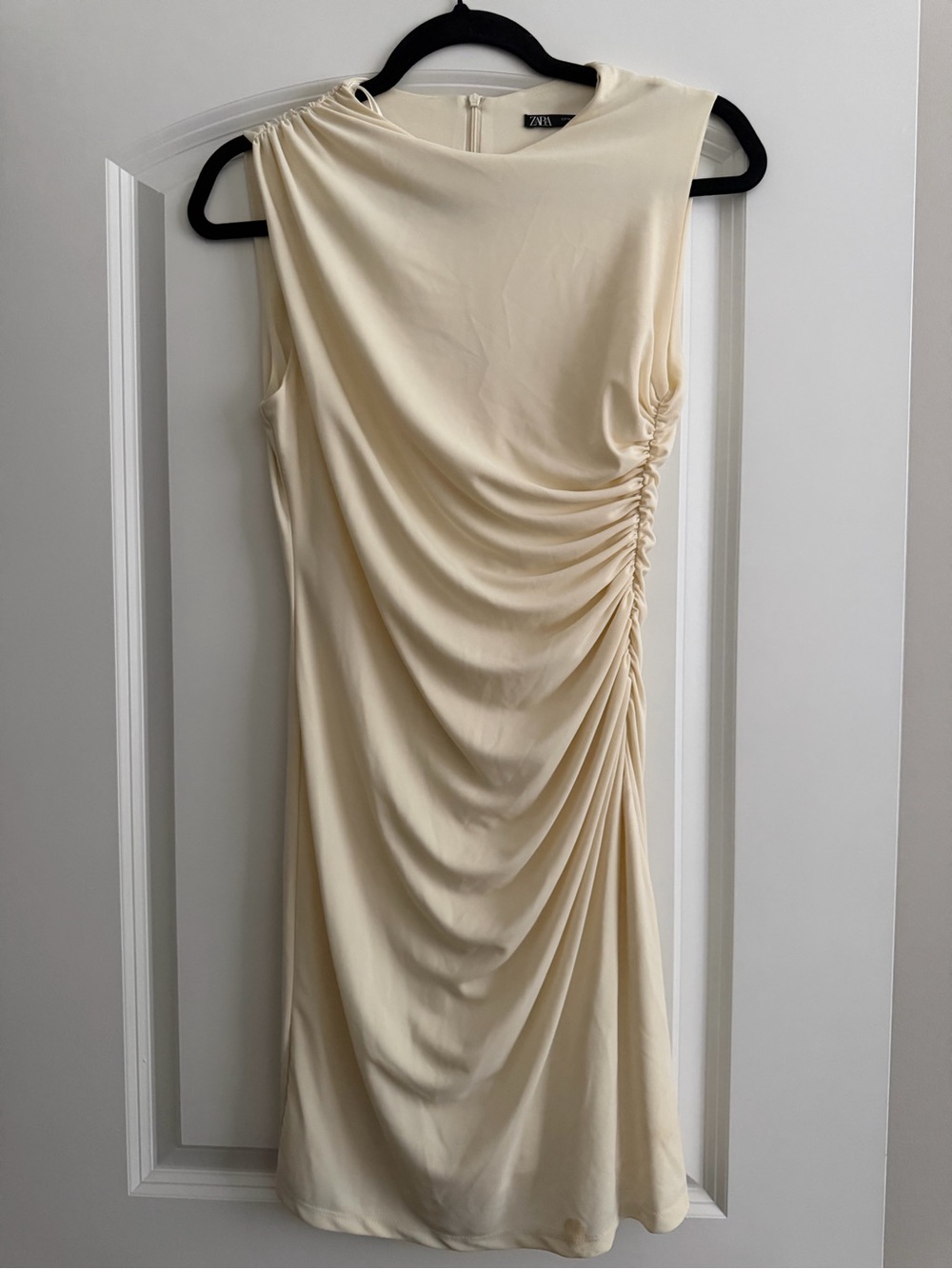 Zara Cream Side-Ruched Midi Dress